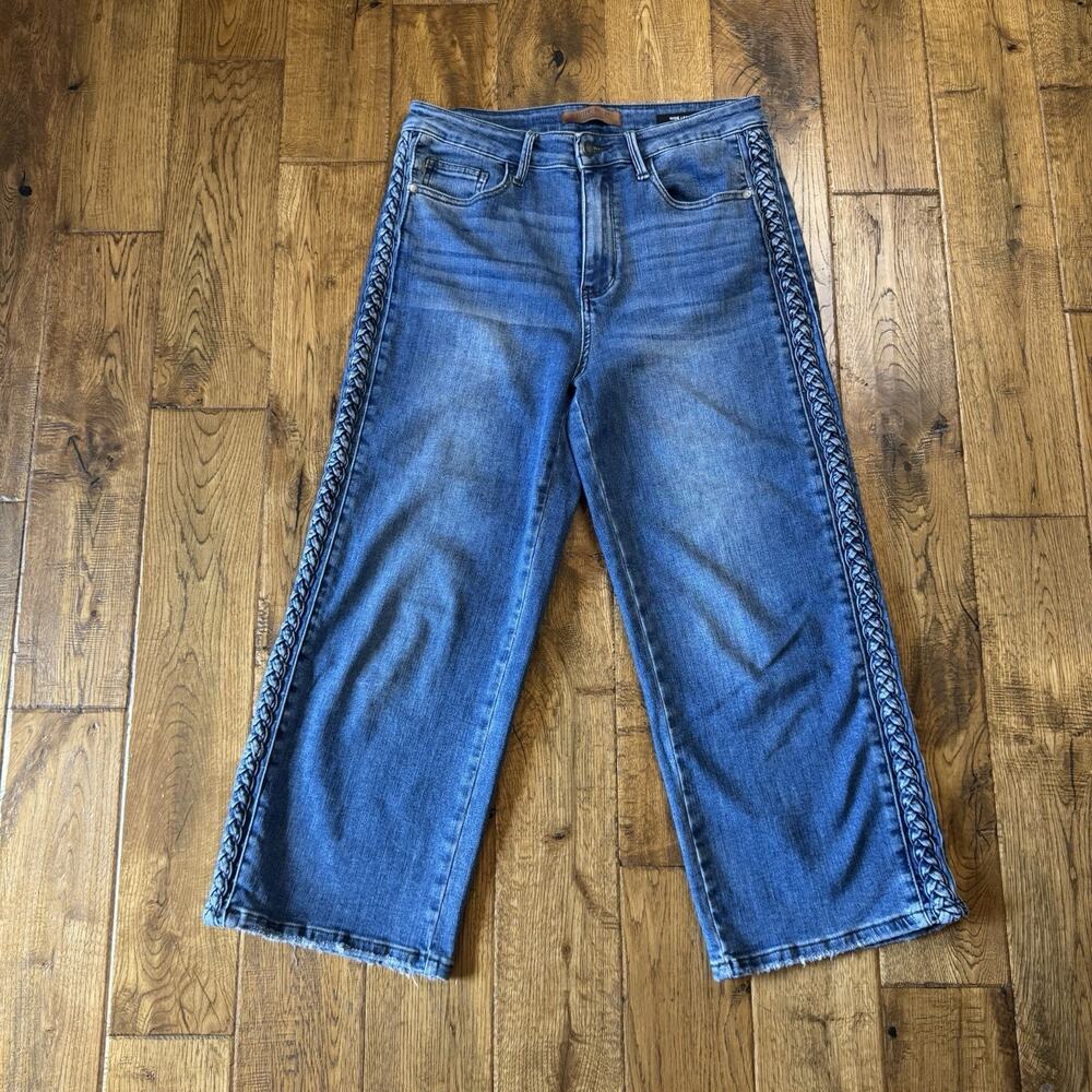 Judy Blue Wide Leg Baggy High Waisted Jeans Braided Sides Stretch Women’s 9/29 - Picture 1 of 8